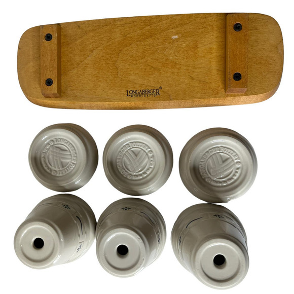 Vintage Longaberger Woodcrafts 3 Ceramic Pots with Stand - Picture 2 of 4